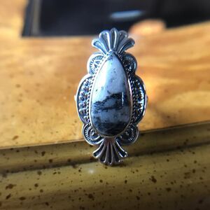Natural White Buffalo Sterling Silver Ring Size 7
